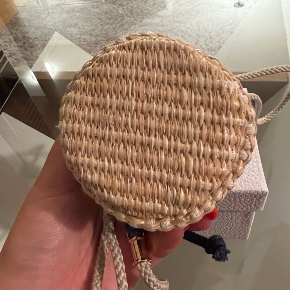 Dior Straw Bucket Crossbody Bag with Navy Logo Band and Gold Hardware - Picture 4 of 10